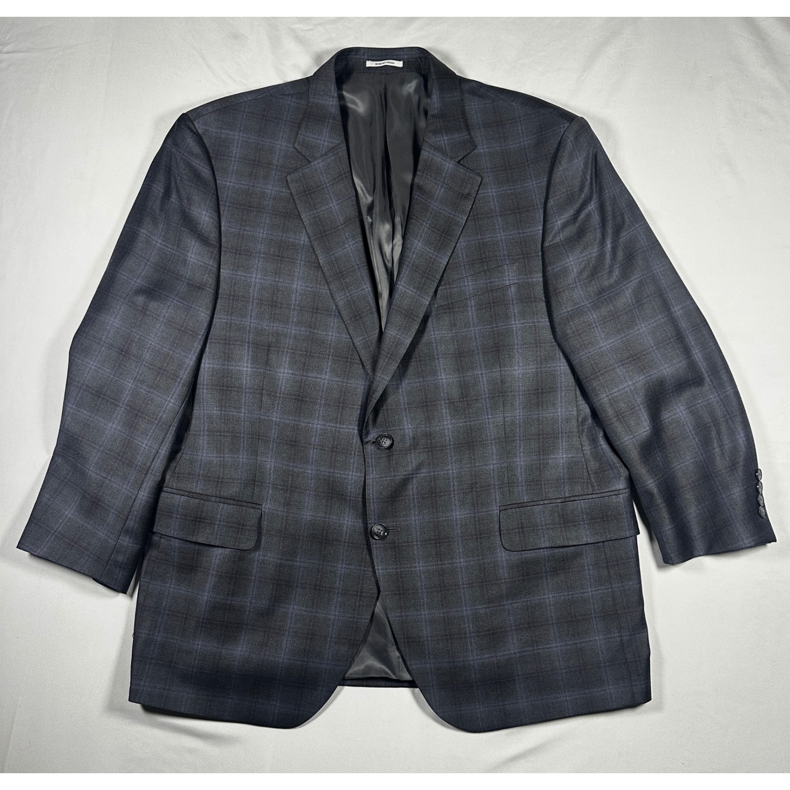 Peter Millar Mens 48r Wool Plaid Blazer Sport Coat Grey Blue Two Button Canada